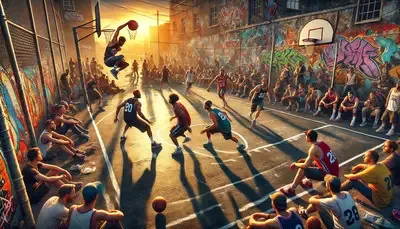 Acción del juego de baloncesto callejero